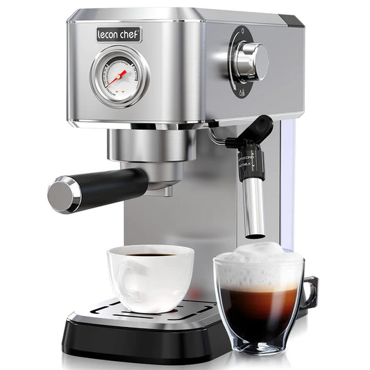 Lecon Chef 15 Bar Espresso Machine With Steam Milk Frother Stainless Steel