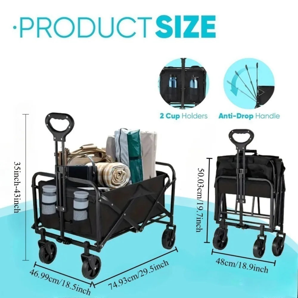 Collapsible Wagon Cart Foldable Beach Wagon All Terrain Wheels Heavy Duty