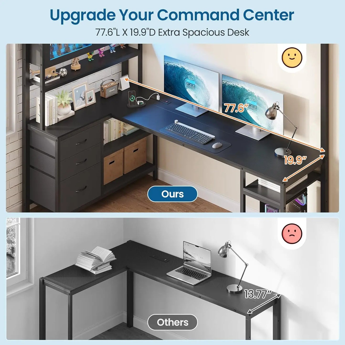 Metal Loft Bed With Gaming Desk Storage LED Guardrail Ladder