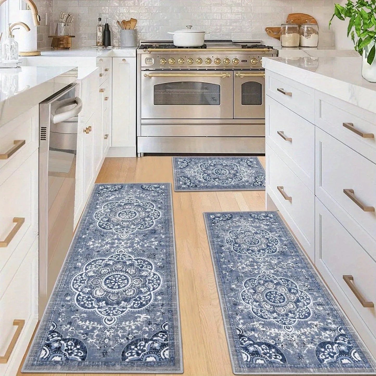 Bohemian Style Kitchen Floor Mat Set Non Slip Washable Rugs