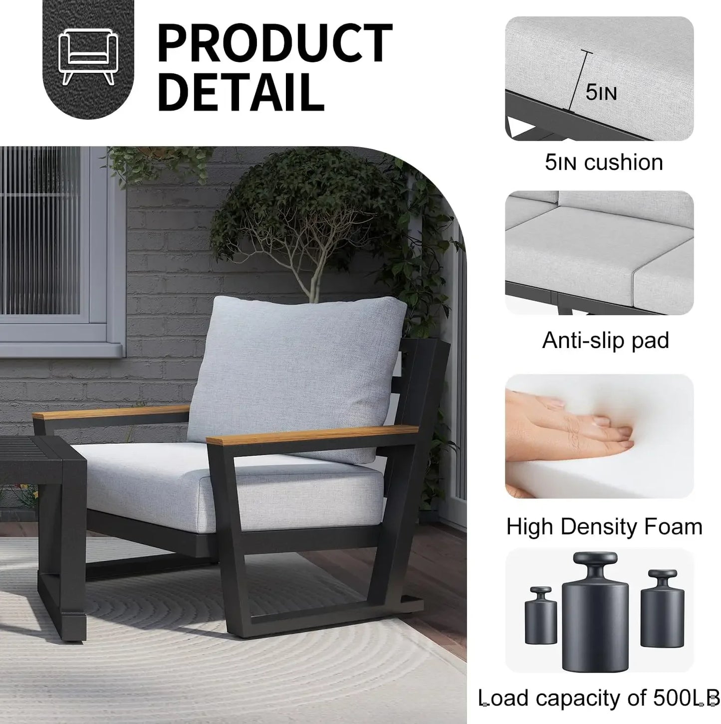 XMSJ Aluminum Outdoor Patio Sofa Set Sectional With Coffee Table