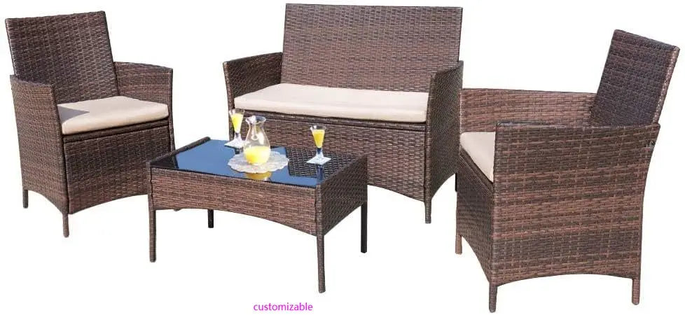 4-Piece Outdoor Patio Furniture Set Rattan Wicker Chairs