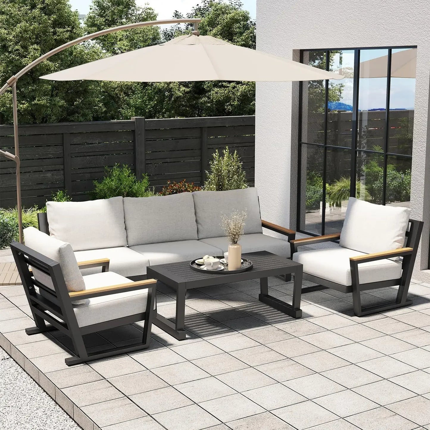 XMSJ Aluminum Outdoor Patio Sofa Set Sectional With Coffee Table