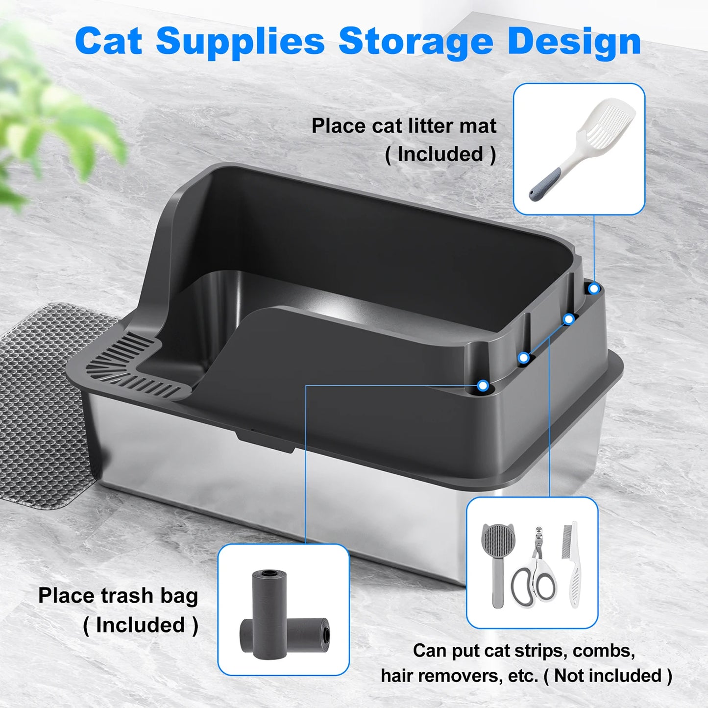 Stainless Steel Cat Litter Box Semi Closed Lid Leak Proof