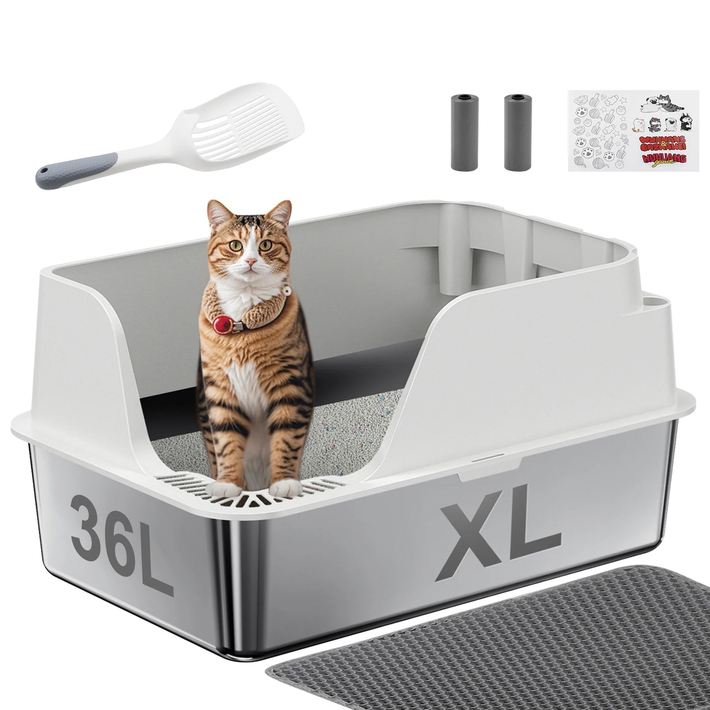 Stainless Steel Cat Litter Box Semi Closed Lid Leak Proof
