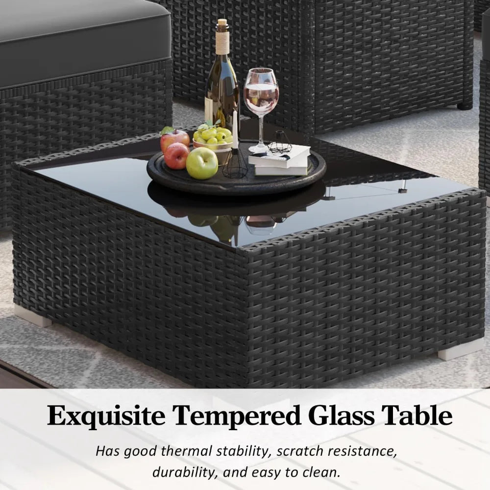 15 Piece Patio Furniture Set With Fire Pit Table Wicker