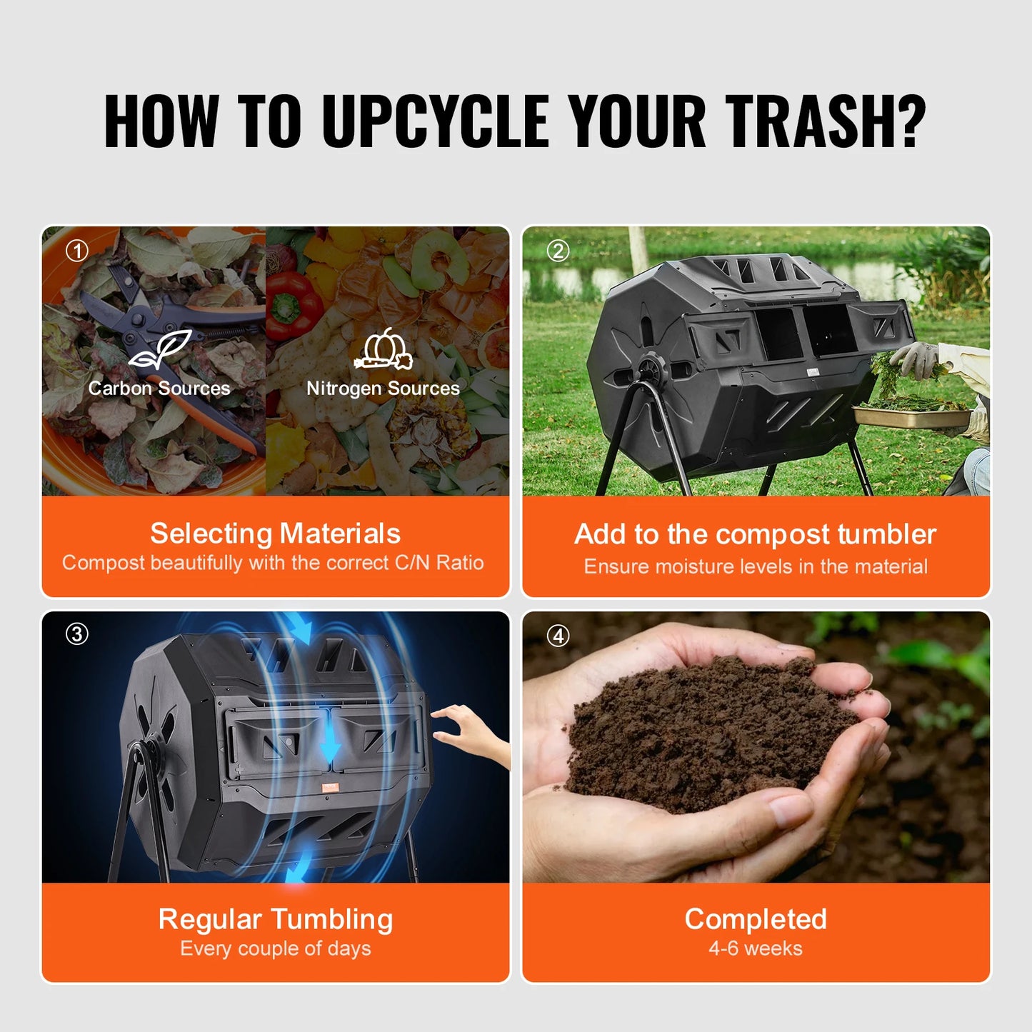 Tumbling Composter Dual Chamber For Garden And Kitchen Use