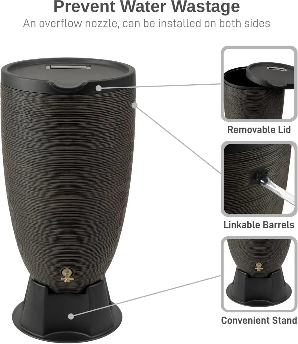Rain Barrel With Stand Removable Lid And Overflow Nozzle