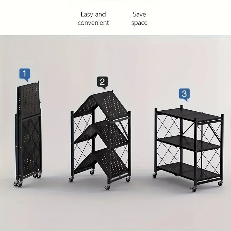 Heavy-Duty Foldable Metal Storage Rack With Wheels For Garage Kitchen