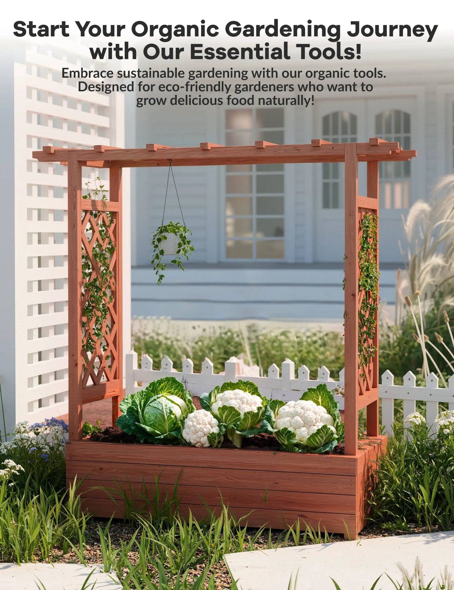 HiMISS Elevated Garden Bed With Trellis Freestanding Planter For Climbing Plants
