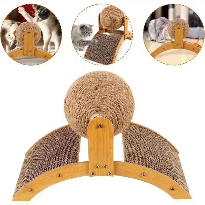 Wooden 2 In 1 Cat Scratcher Ferris Wheel Sisal Ball