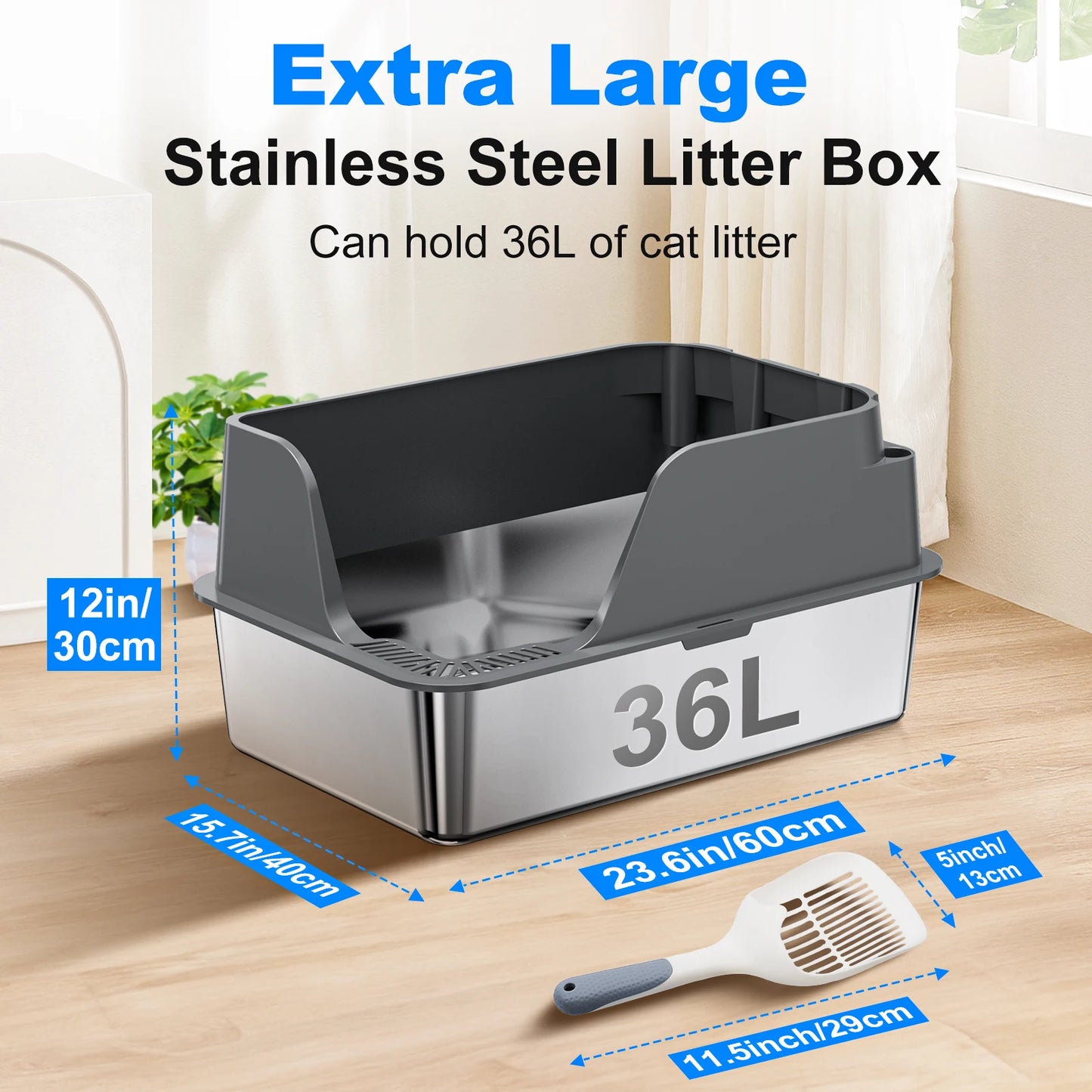 Stainless Steel Cat Litter Box Semi Closed Lid Leak Proof