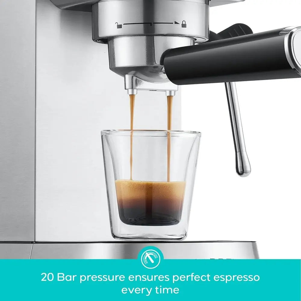 Eco Friendly 20 Bar Espresso Machine With Steam Wand Stainless Steel 34oz Tank