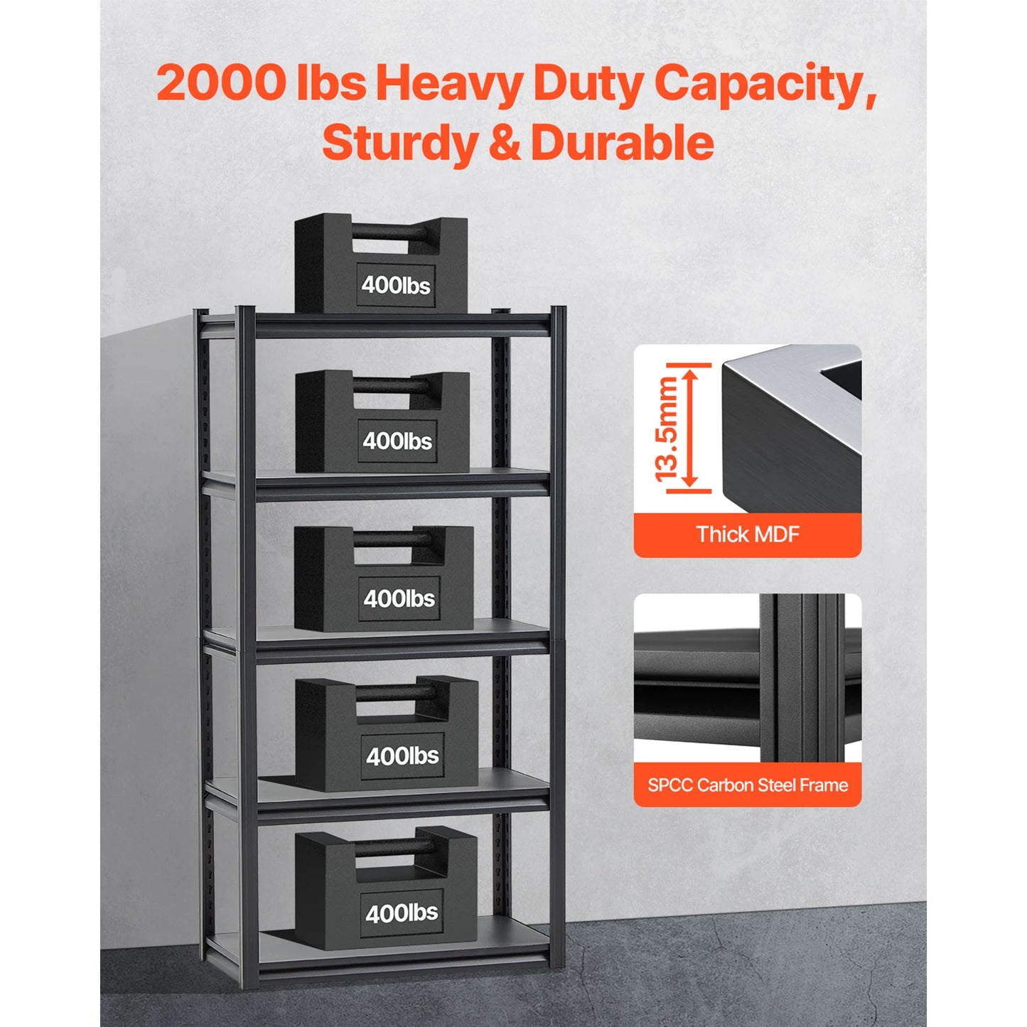 SucceBuy 5-Tier Garage Storage Shelves 2000 Lbs Adjustable Metal Rack