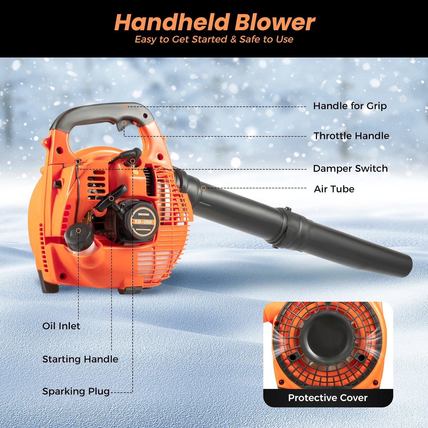 Bymaocar 260 Type 2 Stroke Handheld Gas Blower Pull Start