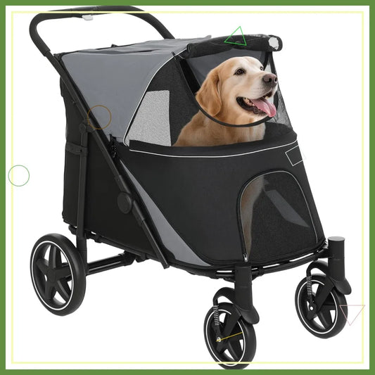 Foldable Pet Stroller for Dogs 66 Lbs Shock Absorbing Wheels