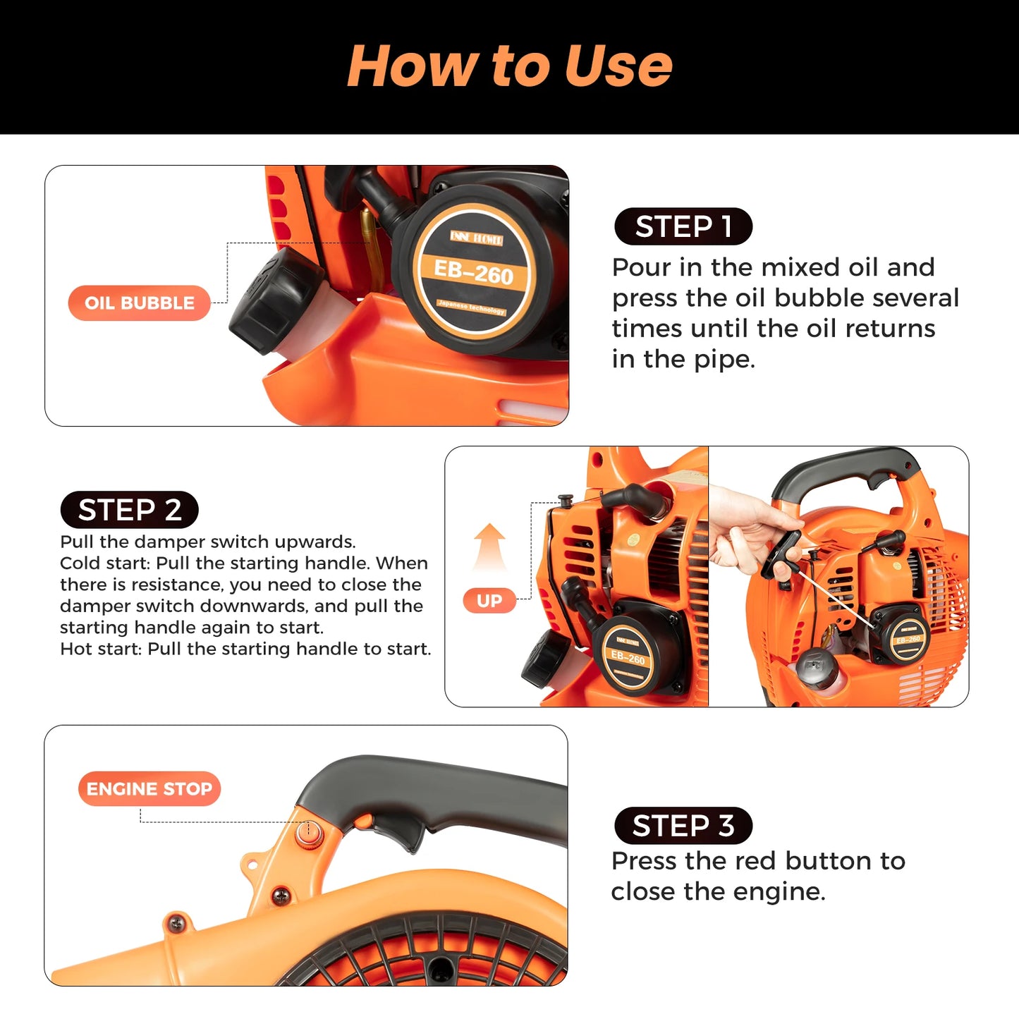 Bymaocar 260 Type 2 Stroke Handheld Gas Blower Pull Start