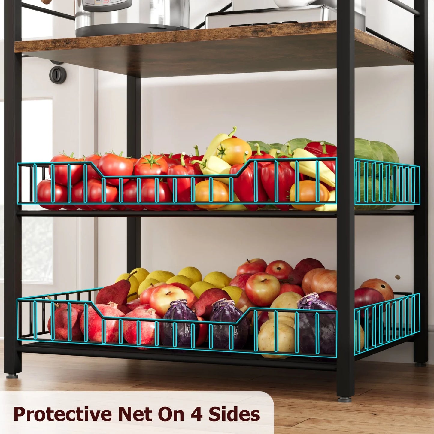HiMISS Kitchen Bakers Rack Microwave Oven Stand With Wire Baskets