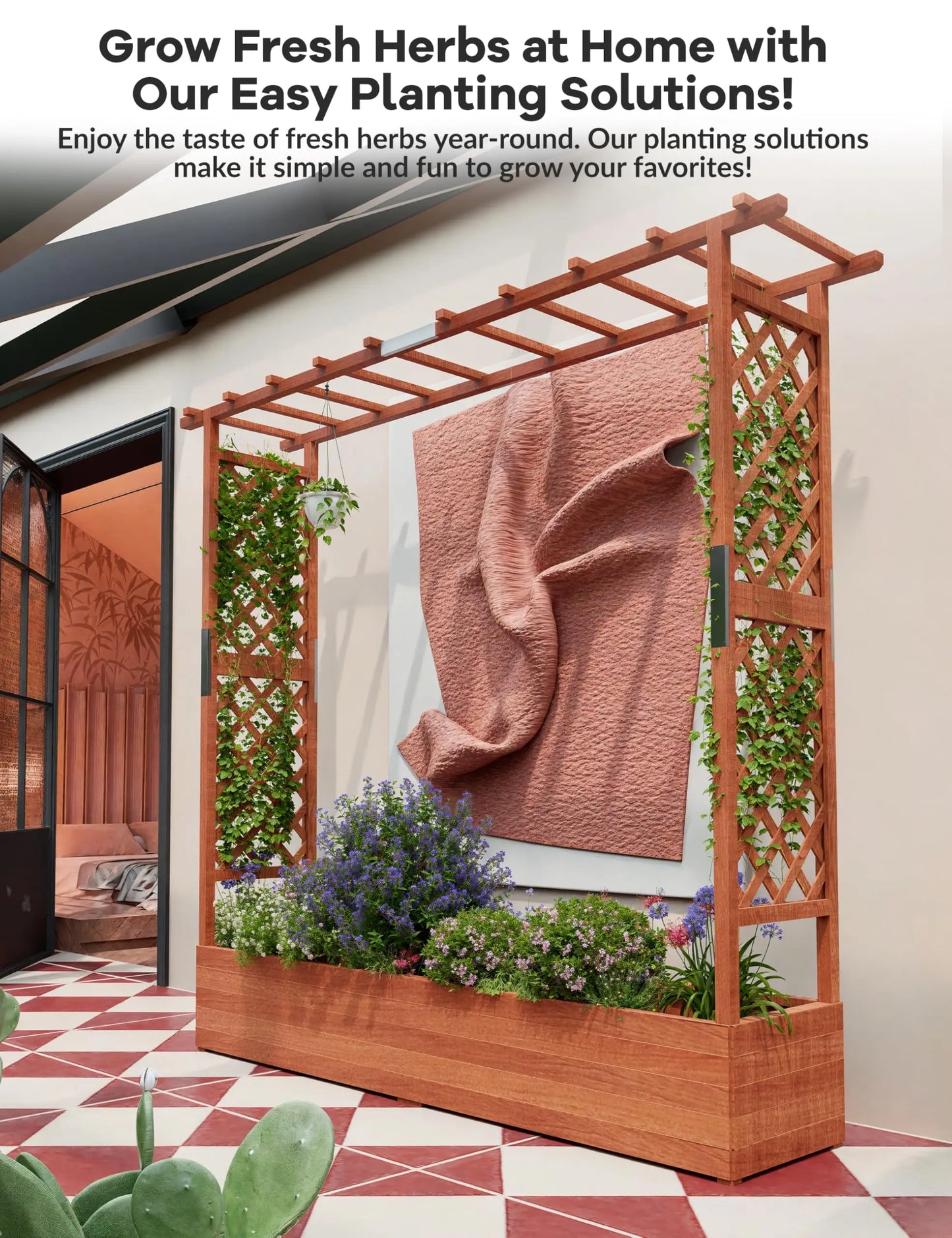 HiMISS Elevated Garden Bed With Trellis Freestanding Planter For Climbing Plants
