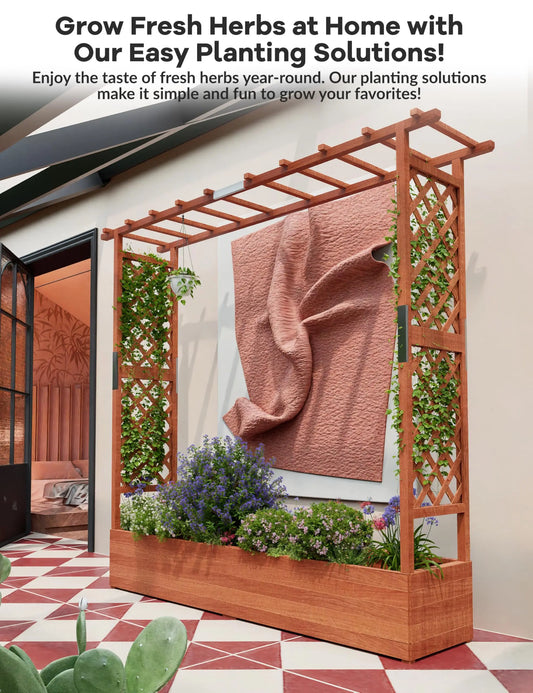 HiMISS Elevated Garden Bed With Trellis Freestanding Planter For Climbing Plants