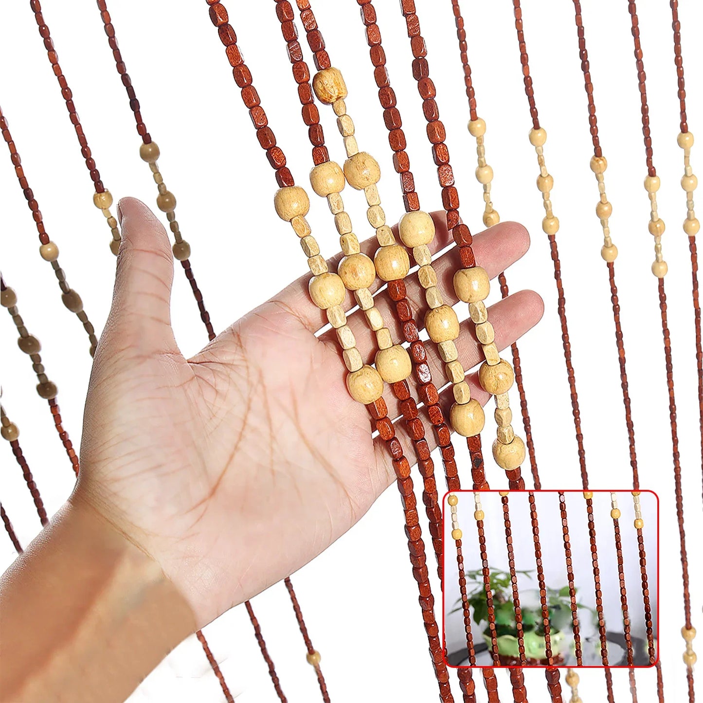 Wooden Bead Door Curtain With Jagged Pattern Fly Screen