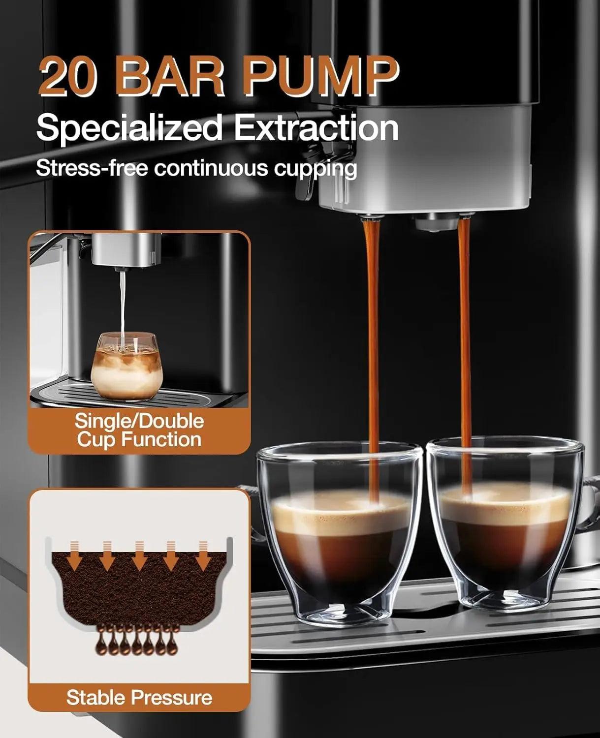 Acekool 20-Bar Fully Automatic Espresso Machine With Grinder And Frother