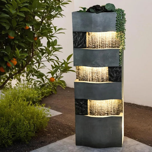 DAFIFY 4-Tier Outdoor Garden Water Fountain With LED Lights