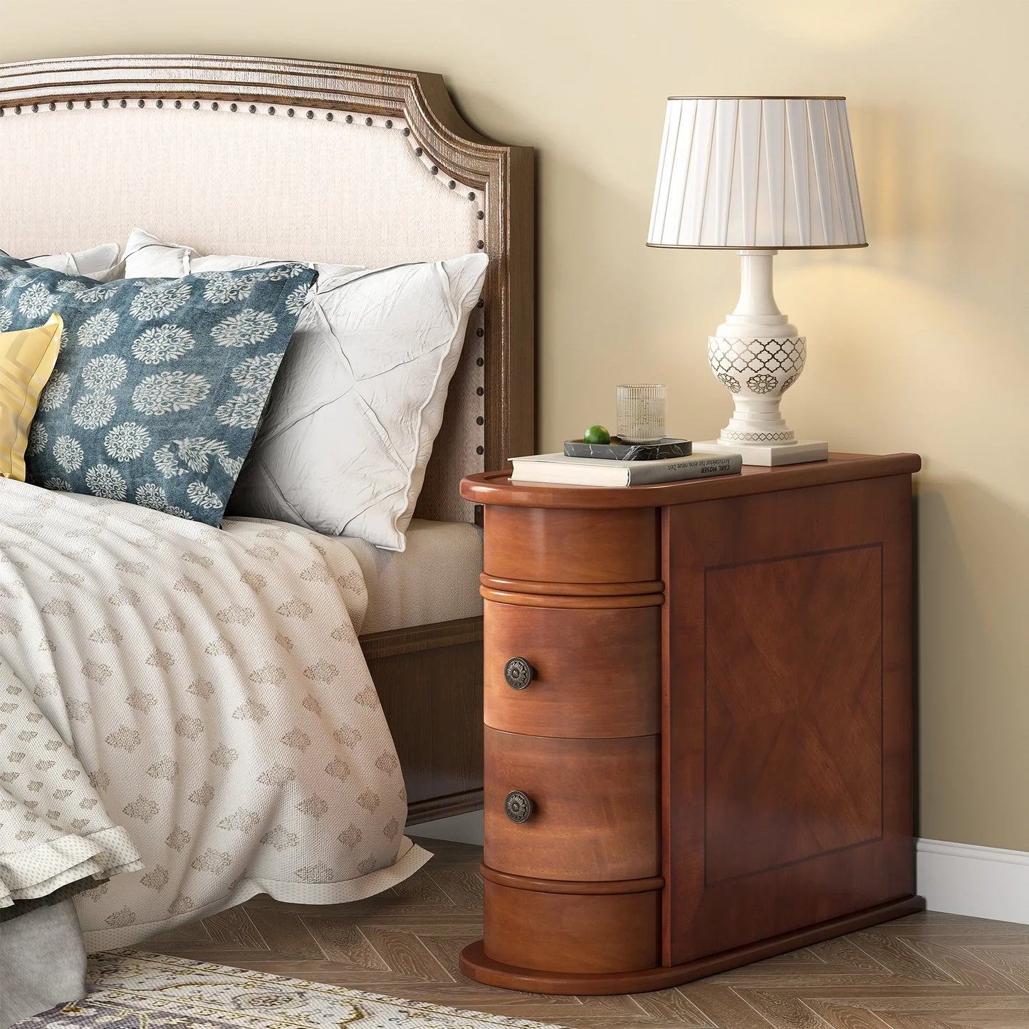 Tribesigns Round Wood End Table With Drawer Bedside Nightstand
