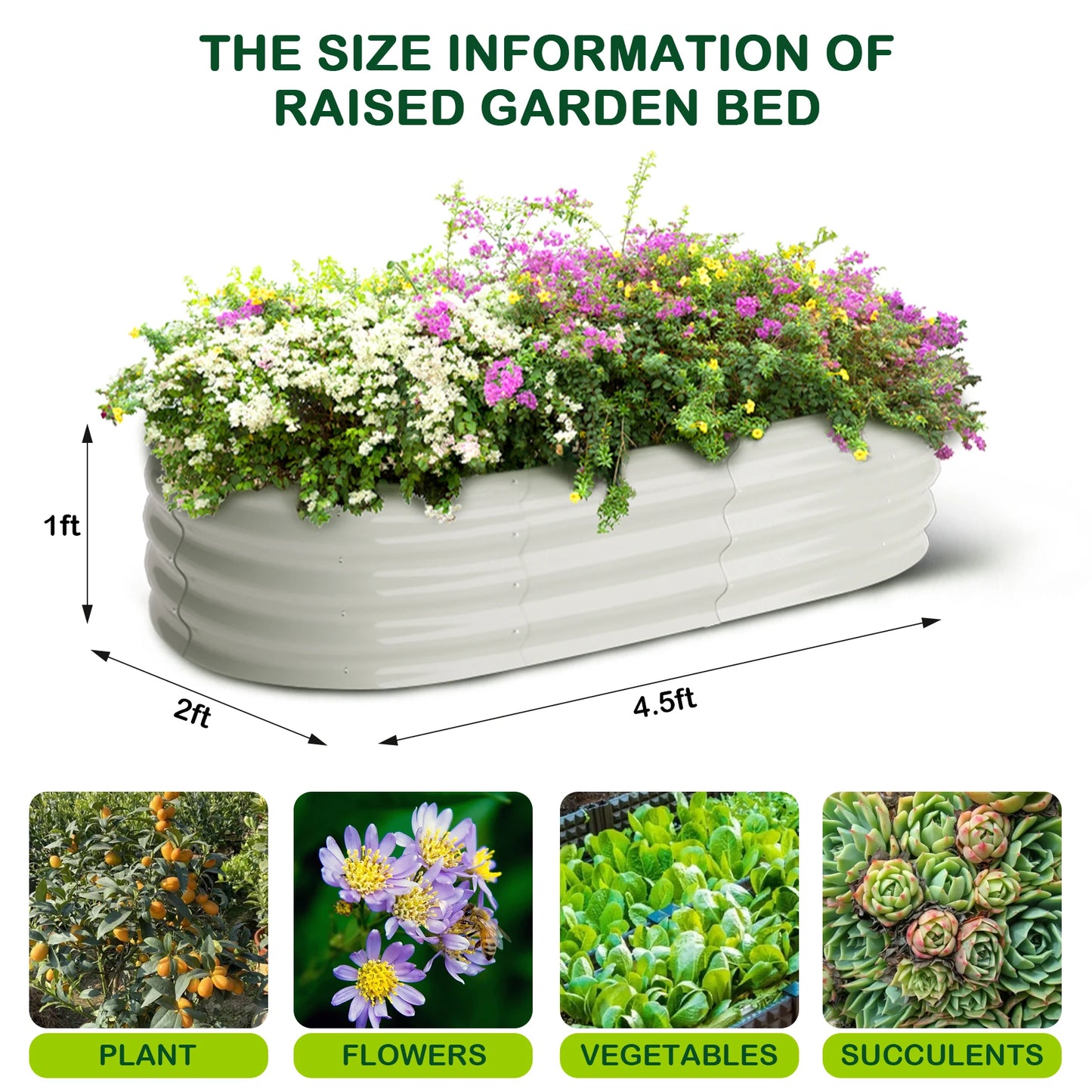 HiMISS Oval Galvanized Raised Garden Bed For Outdoor Use
