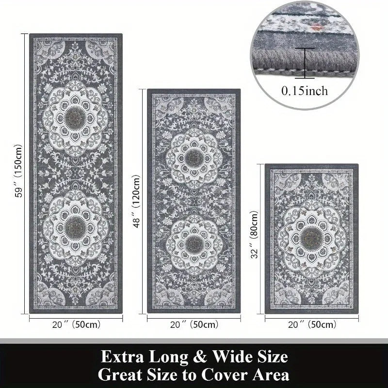 Bohemian Style Kitchen Floor Mat Set Non Slip Washable Rugs