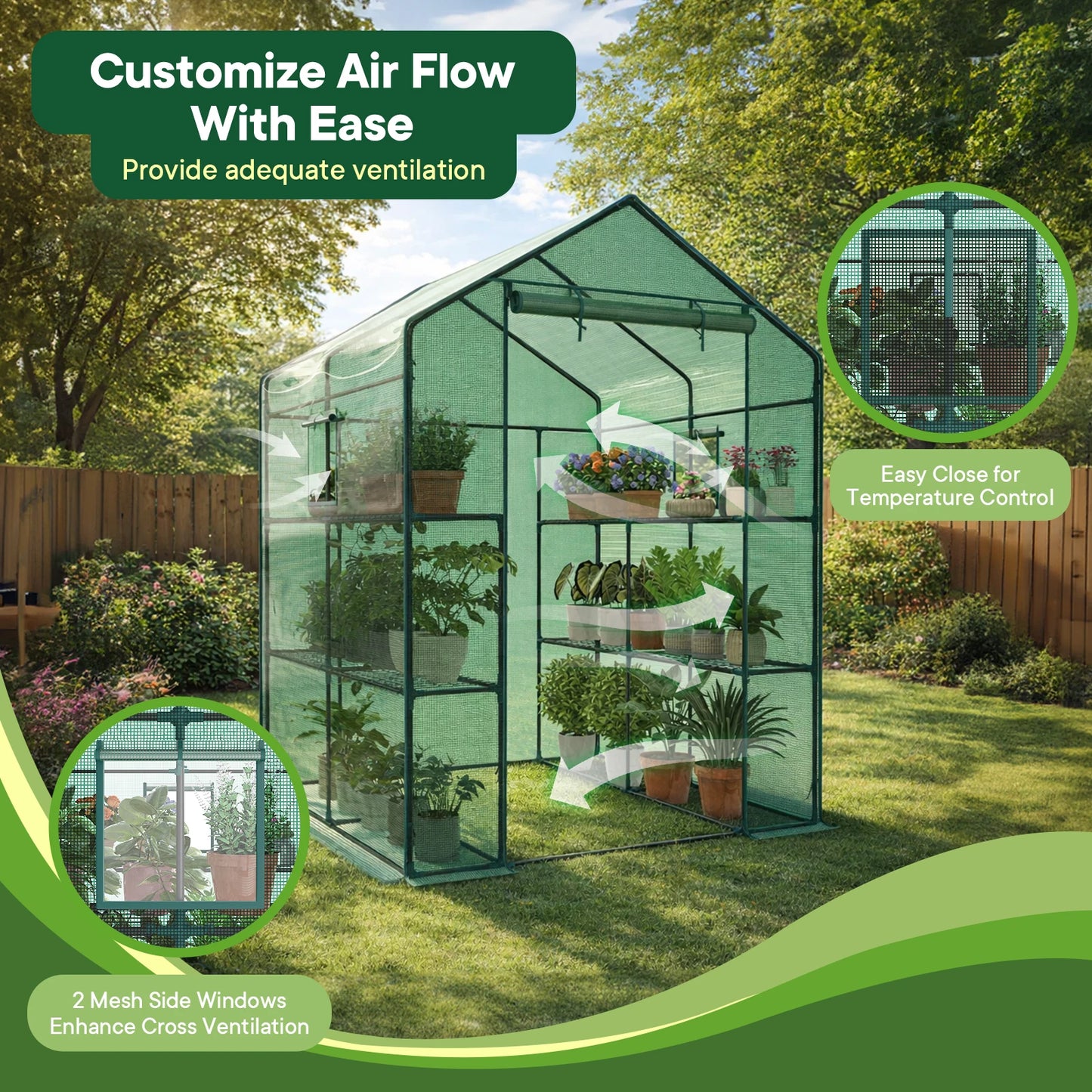 Portable Walk In Greenhouse For Outdoor Plants With Screen Windows