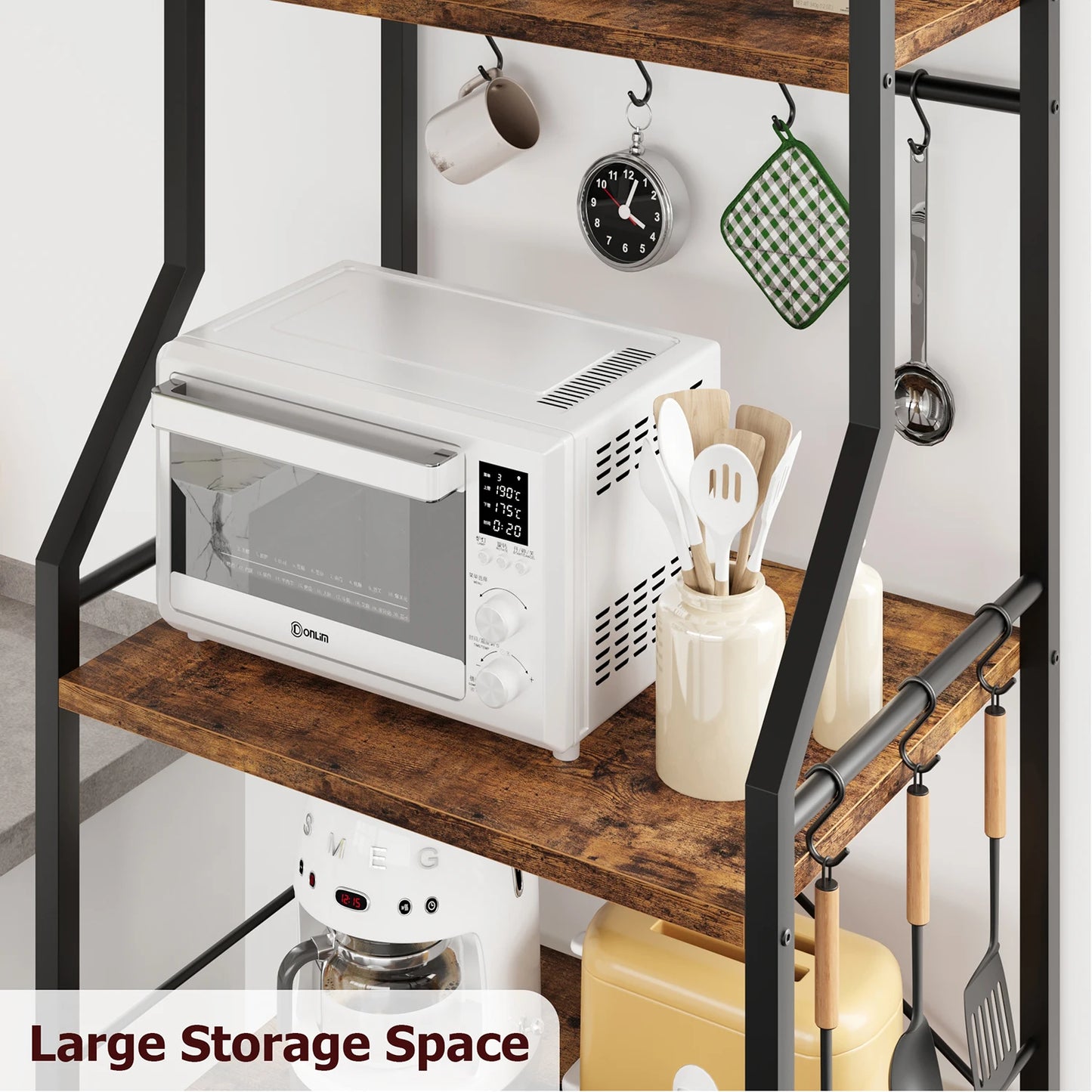 TWISTER.CK Kitchen Bakers Rack With Large Wire Basket 4 Tier