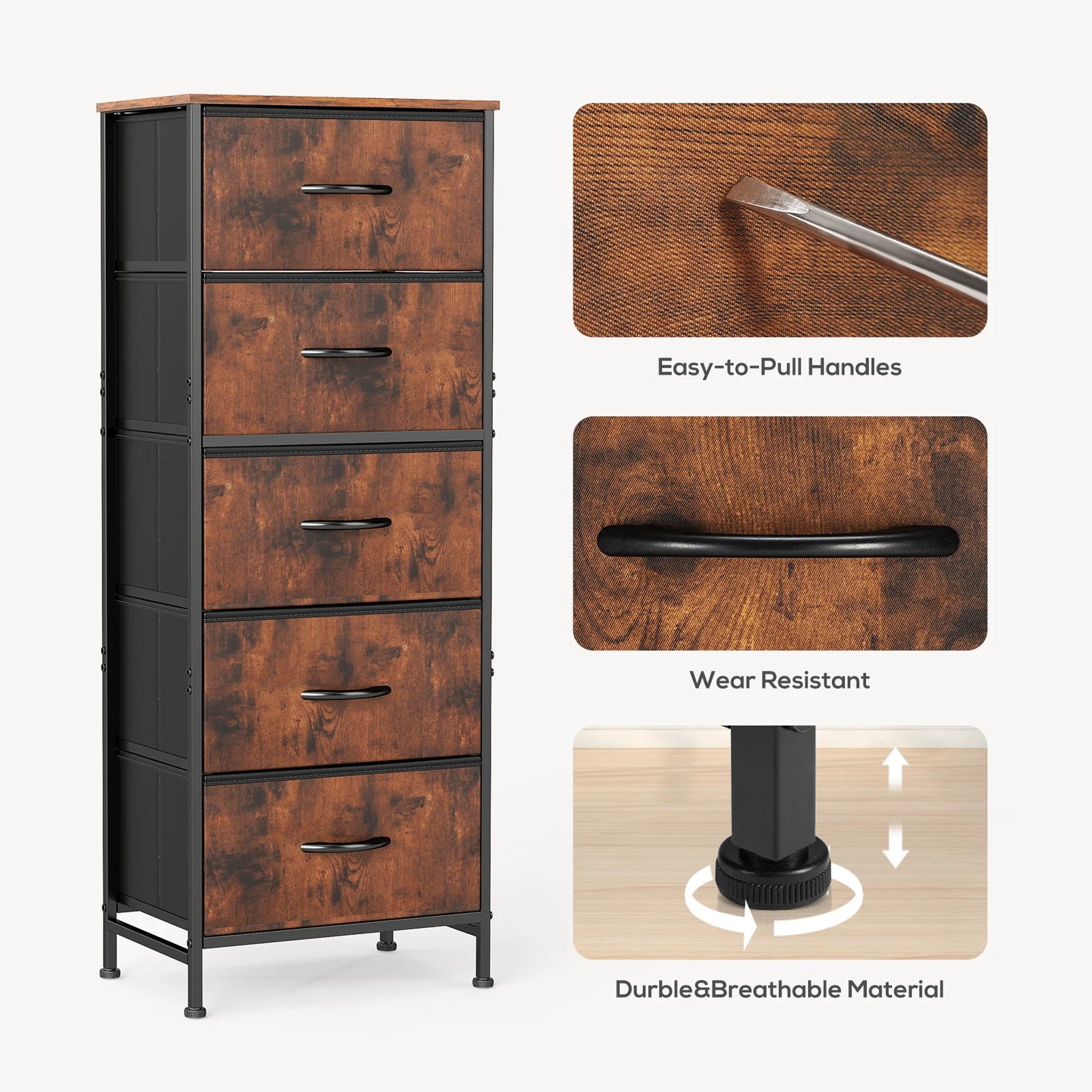 JHK Dresser With 5 Fabric Drawers Bedroom Storage Cabinet