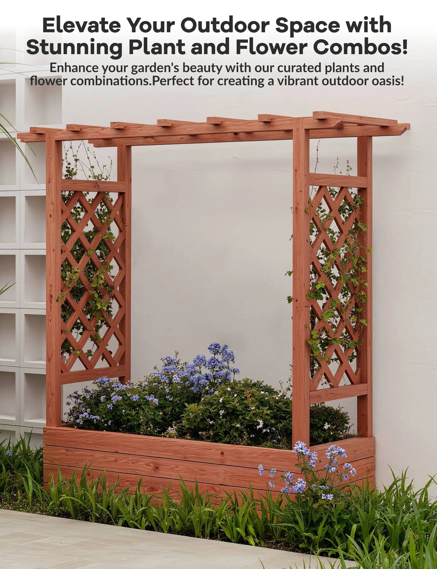 HiMISS Elevated Garden Bed With Trellis Freestanding Planter For Climbing Plants