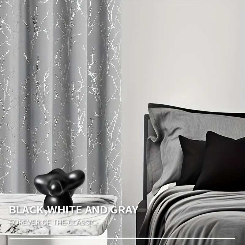 NONECN Pack Of 2 Blackout Curtains Grommet Thermal Room Darkening Tree Print
