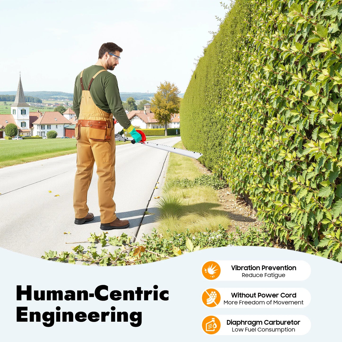 Bymaocar Hedge Trimmer 22.5cc Gas Powered Single Edge Hedge Cutter