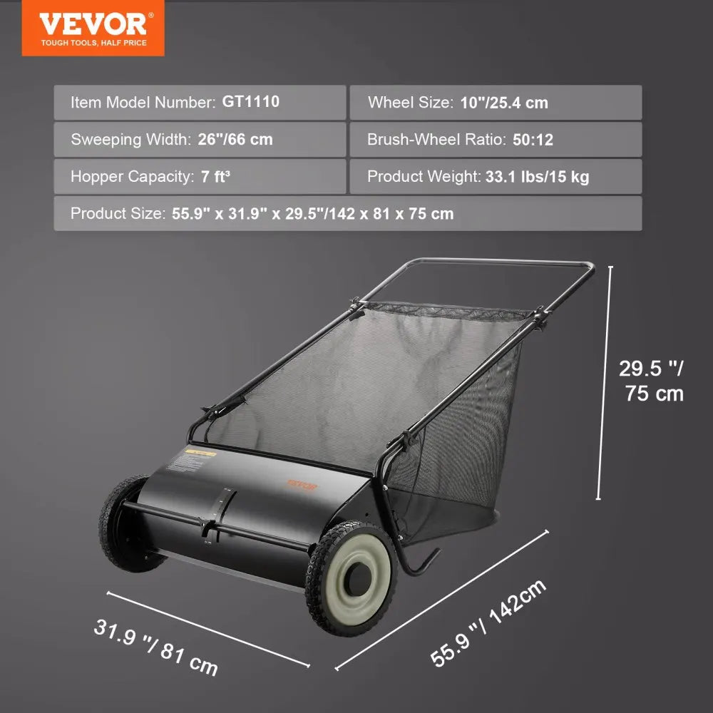 Push Lawn Sweeper With Four Spinning Brushes Steel Construction