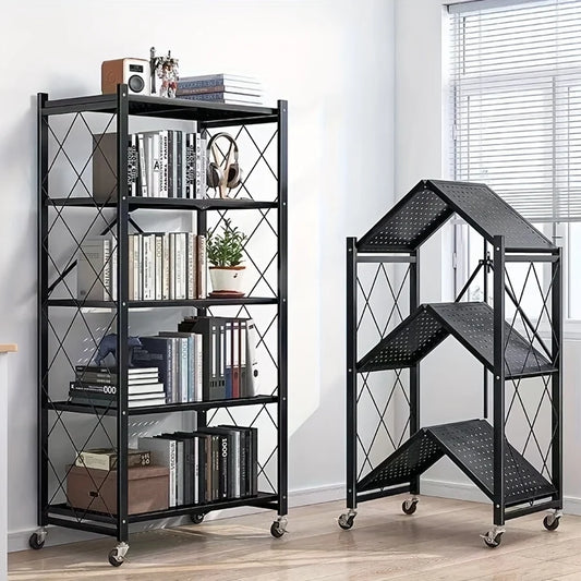 Heavy-Duty Foldable Metal Storage Rack With Wheels For Garage Kitchen