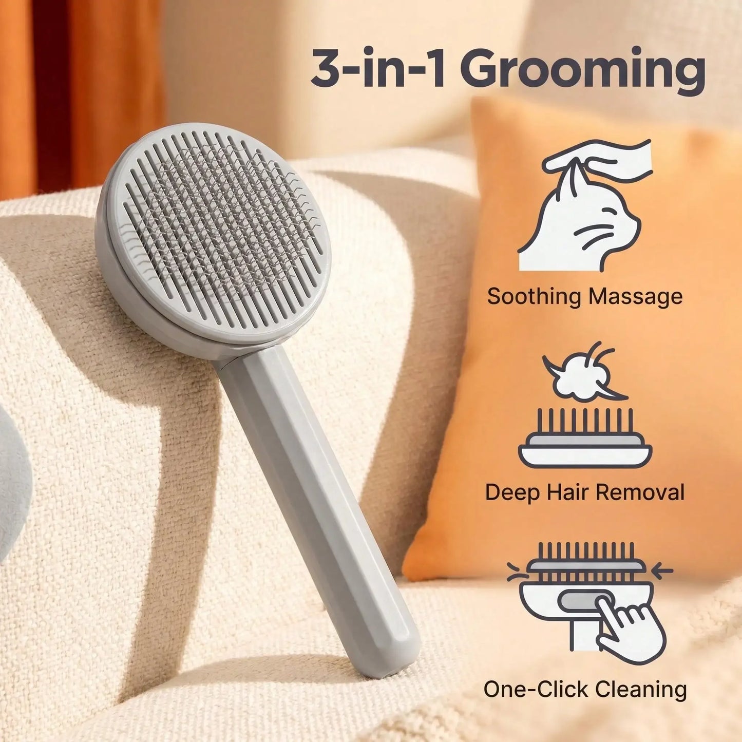 Stainless Steel Pet Comb With Massage Function And Self Cleaning Mechanism