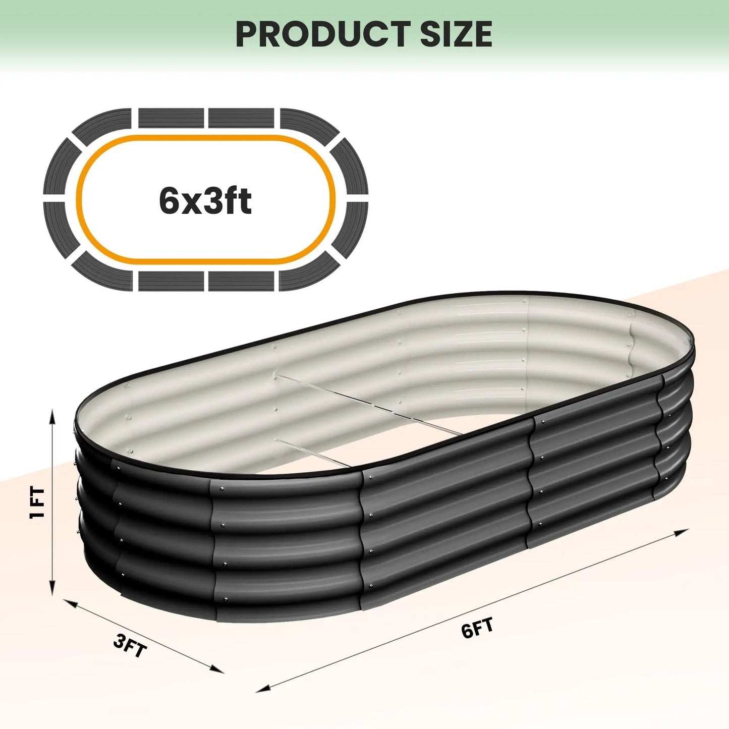 HiMISS Two Pack Oval Galvanized Steel Raised Garden Bed Planter