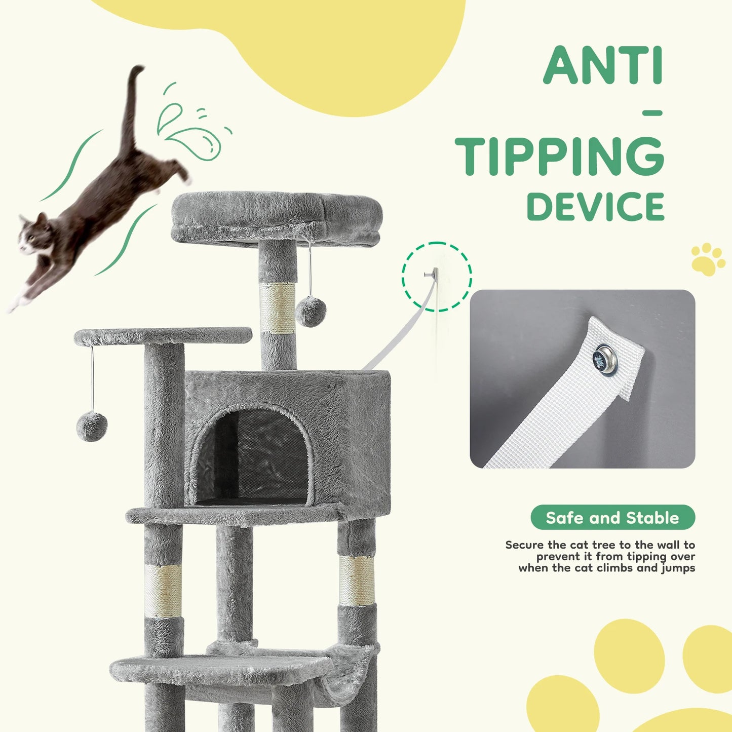 JHK Cat Tree Multi Level Tall Climbing Tower For Indoor Cats