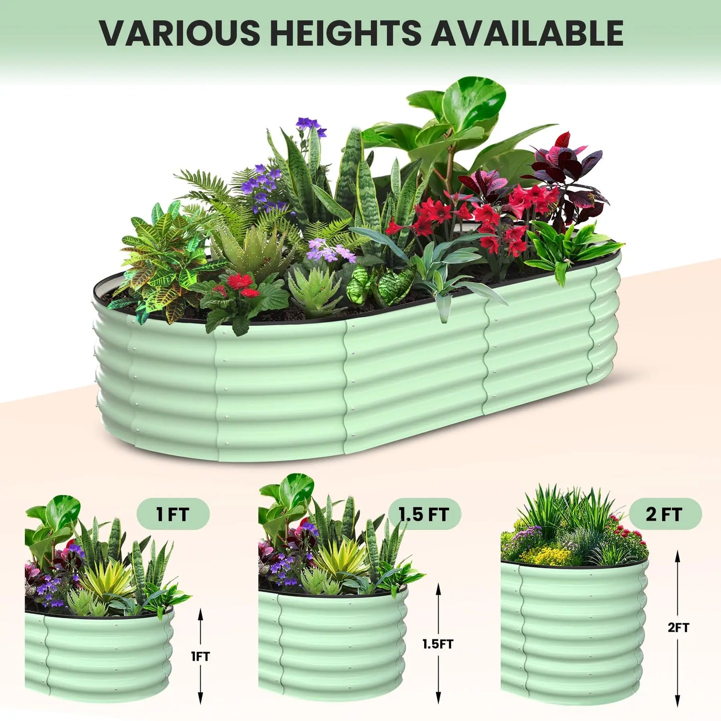 HiMISS Two Pack Oval Galvanized Steel Raised Garden Bed Planter