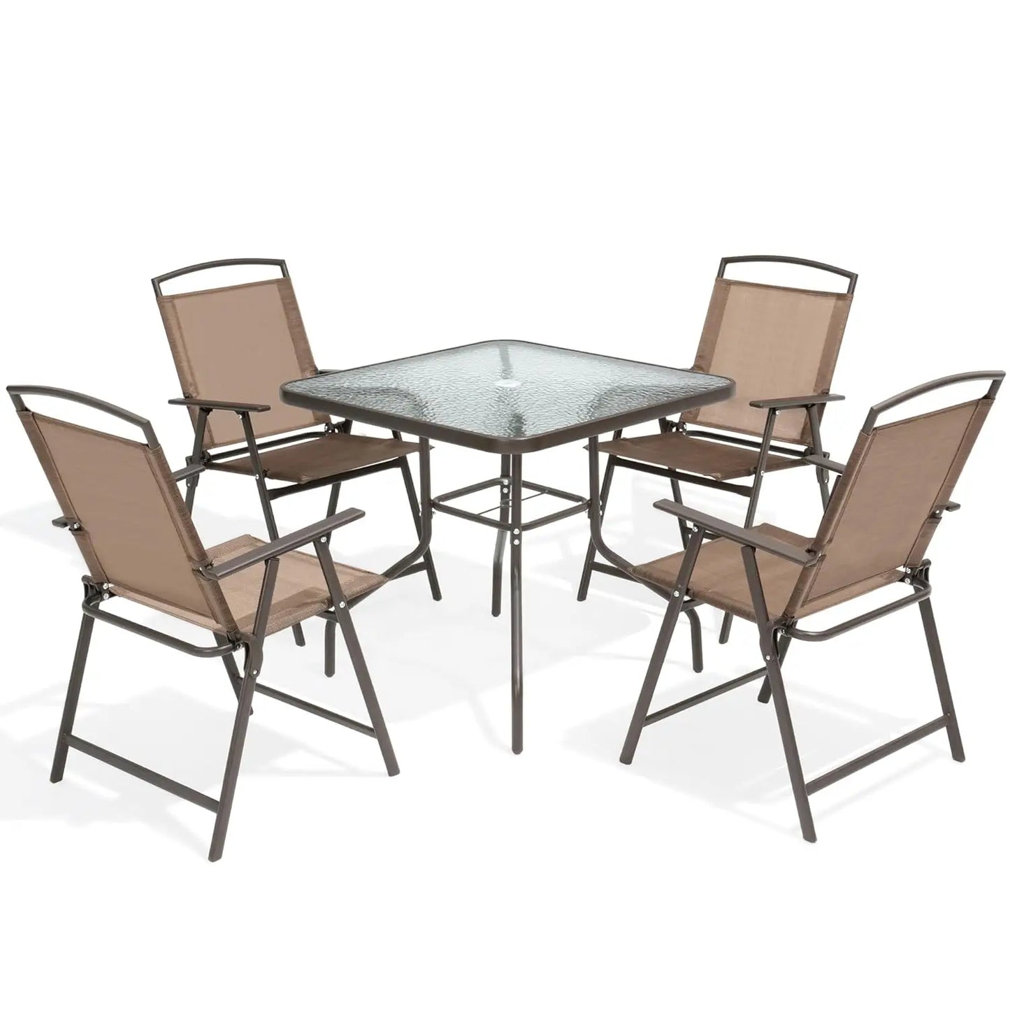 Outdoor 5 Piece Dining Set With Folding Chairs Durable Metal