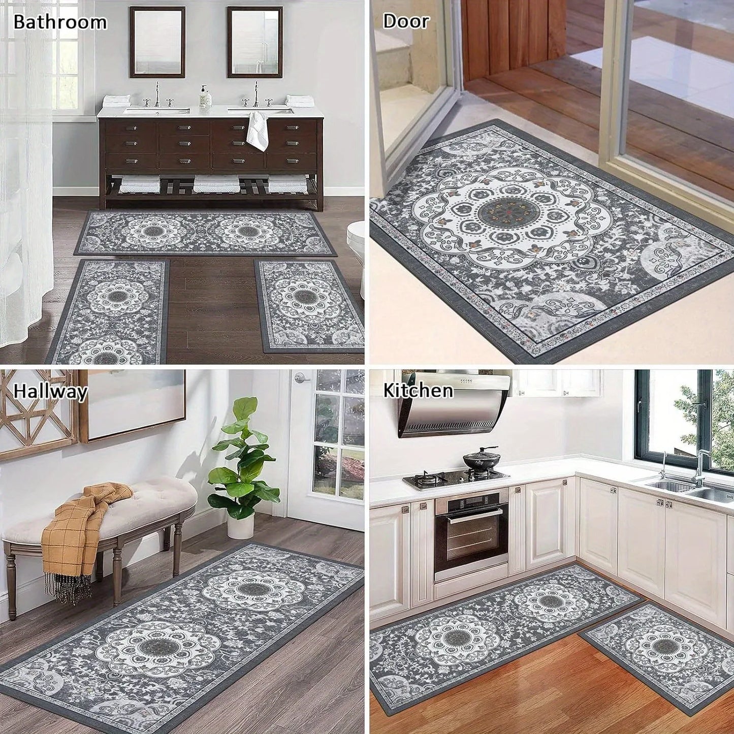 Bohemian Style Kitchen Floor Mat Set Non Slip Washable Rugs