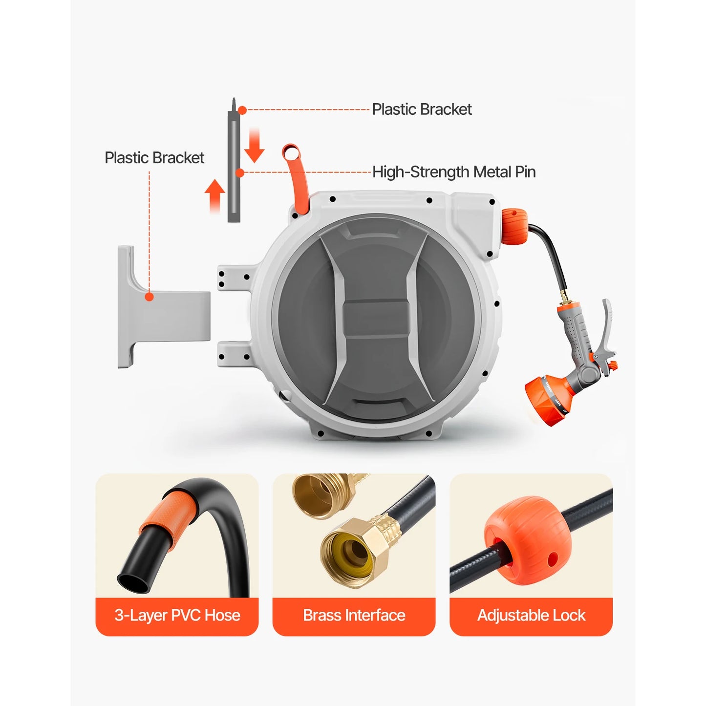 SucceBuy Retractable Garden Hose Reel Wall Mounted 9 Pattern Nozzle