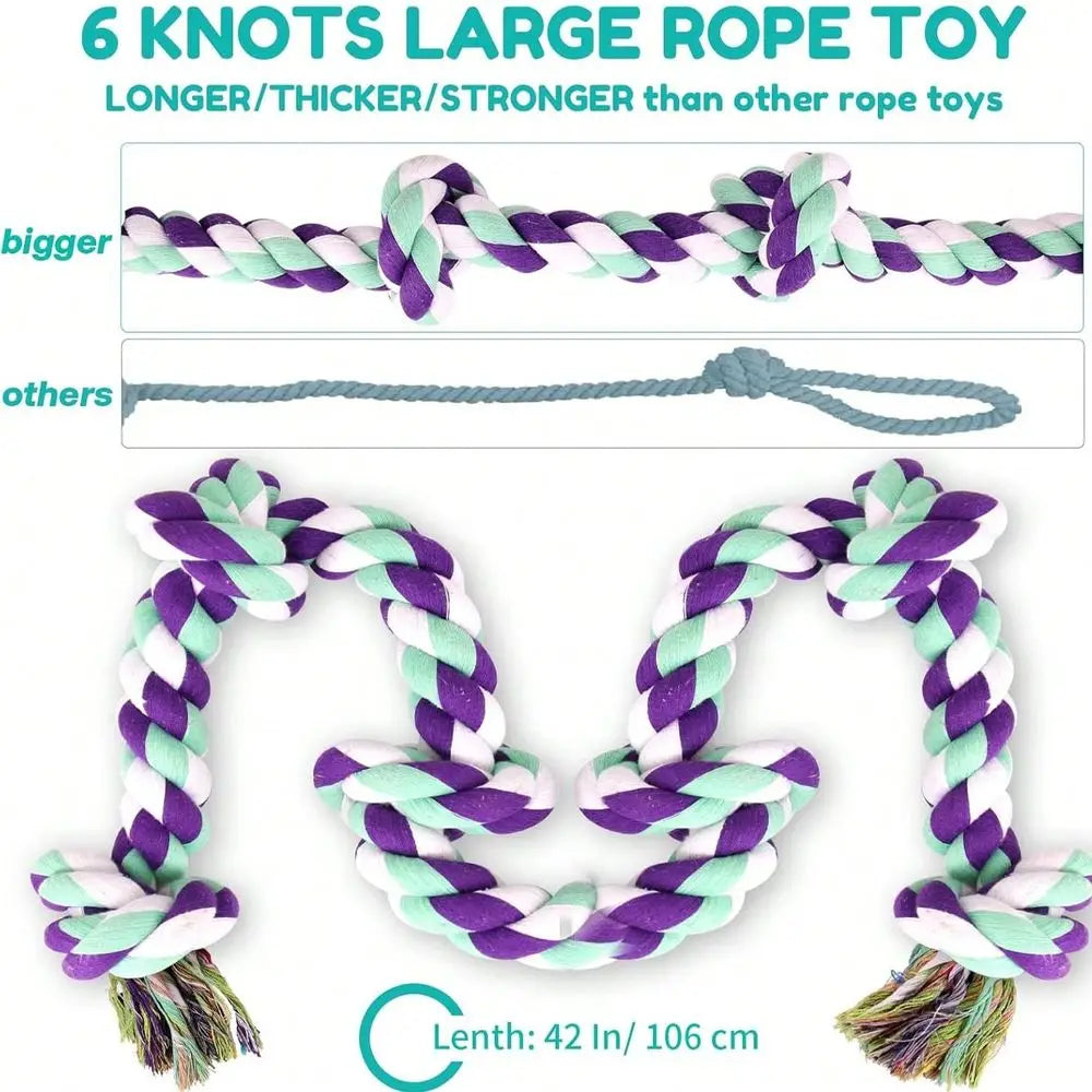 XMSJ Tough Cotton Rope Dog Chew Toys For Aggressive Chewers 6 Knots
