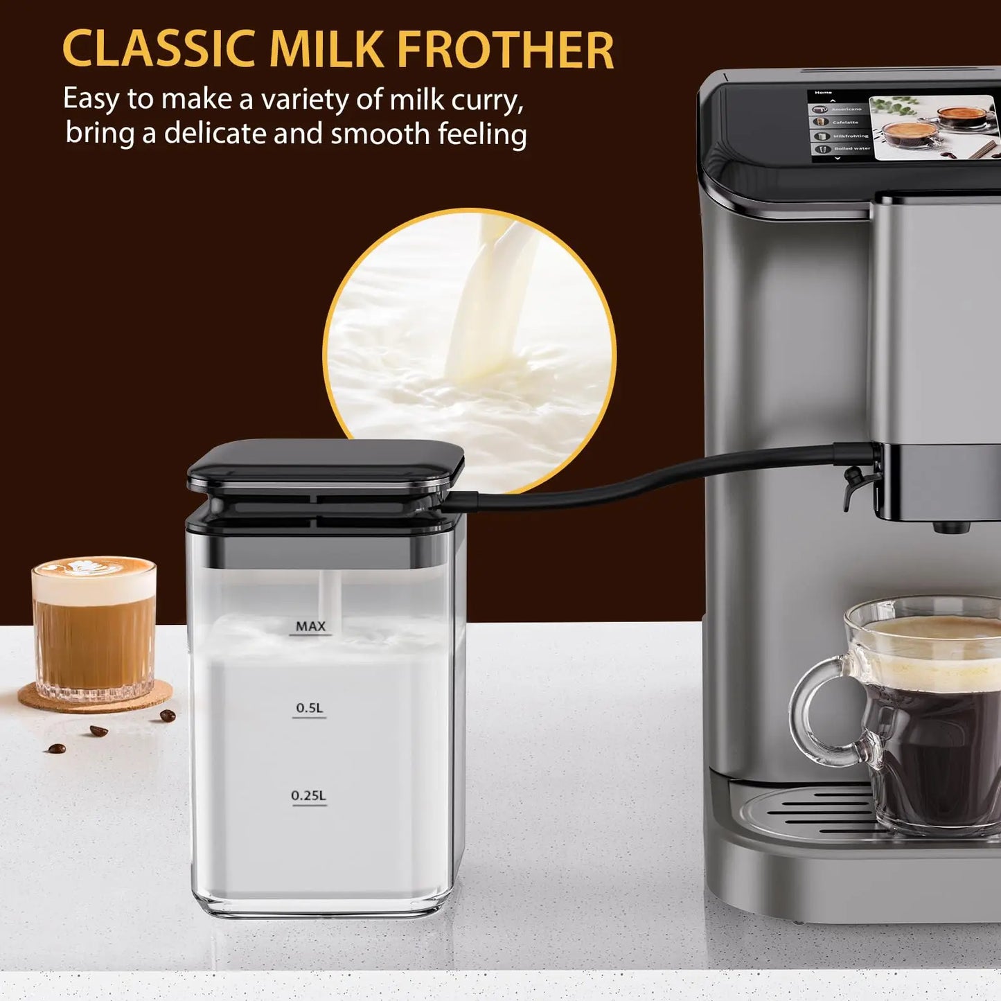 Adoolla 20 Bar Fully Automatic Espresso Machine With Milk Frother