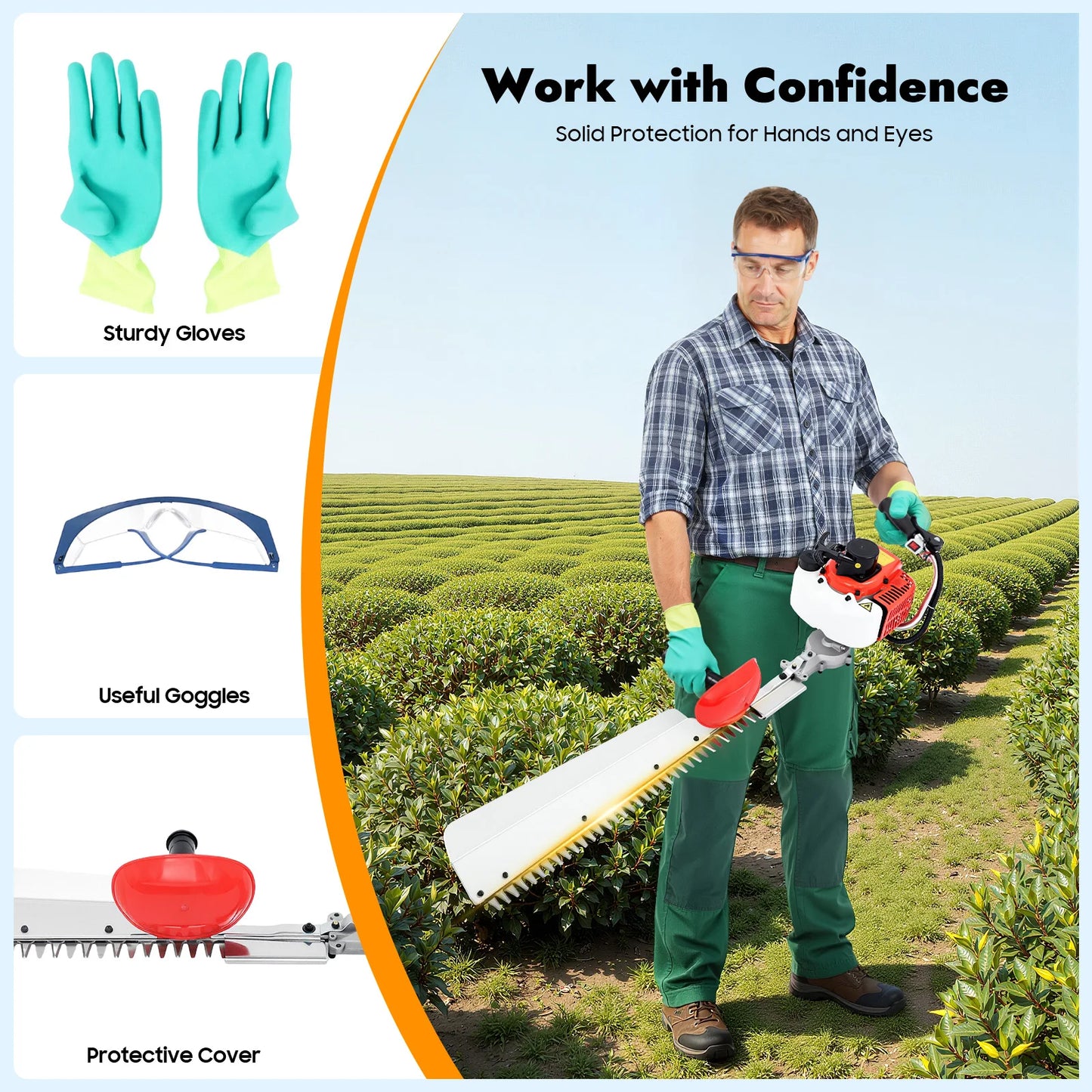 Bymaocar Hedge Trimmer 22.5cc Gas Powered Single Edge Hedge Cutter