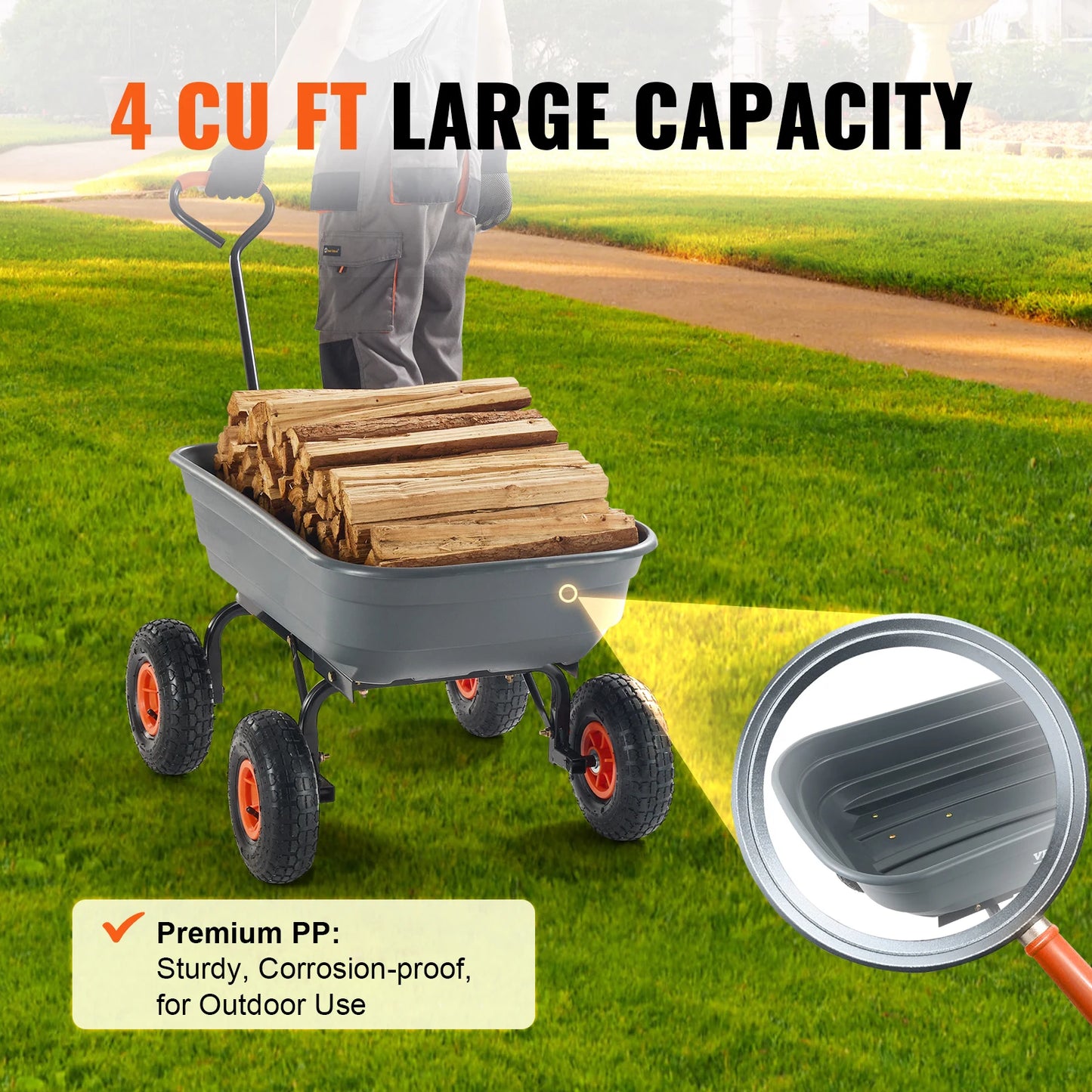 SucceBuy Poly Garden Dump Cart 600lb Capacity Steel Frame