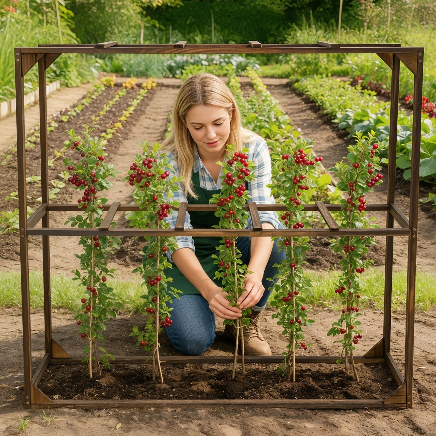 Outdoor Wooden Garden Tomato And Cranberry Plant Support Trellis Frame